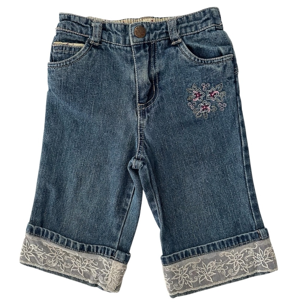 Faded Glory Jeans Baby Floral Lace Embroidered Cotton Size 18 Months